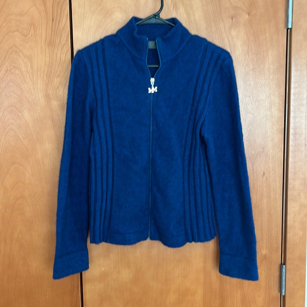 MERINO MINK ELECTRIC BLUE ZIP FRONT SWEATER